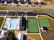 Aerial view of community pool and sports courts at 1705 Clydner Dr, Cary, NC 27523