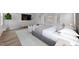 Luxurious main bedroom with a large bed, TV, decorative tree, and access to a private ensuite at 645 Silvercomet Dr, Knightdale, NC 27545