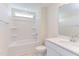 Bathroom with shower/tub combo, vanity, and toilet at 86 Barn Door Dr, Lillington, NC 27546