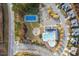 Overhead shot of community amenities including tennis courts, swimming pool, playground and parking at 200 Callandale Ln, Durham, NC 27703