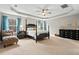 Main bedroom featuring tray ceiling, sitting area and neutral color palette at 200 Callandale Ln, Durham, NC 27703