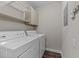 Laundry room with washer, dryer, and overhead shelving at 243 New Bern Pl # 301, Raleigh, NC 27601