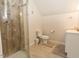 Updated bathroom featuring a glass-enclosed shower and modern vanity at 270 W Silverado Ct, Kenly, NC 27542
