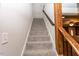 Carpeted stairway with a wood railing leading to the upper level of the home at 270 W Silverado Ct, Kenly, NC 27542