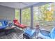 Relaxing screened porch with wicker furniture and wooded views at 4034 S Mcdowell, Pittsboro, NC 27312