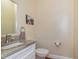 Clean bathroom with granite countertop, white vanity, and toilet at 430 Federal Rd, Benson, NC 27504