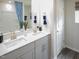 Bathroom featuring double vanity sinks and modern fixtures at 1760 Pie Filling Dr, Haw River, NC 27258