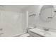 Clean bathroom with a shower/tub combo, toilet and vanity at 550 Pine Ridge Pl, Raleigh, NC 27609