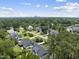 Scenic aerial view of this modern home surrounded by a lush green neighborhood and distant skyline at 5820 Shawood Dr, Raleigh, NC 27609