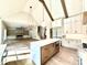 Open layout kitchen with island, stainless fridge, and view of the fireplace at 5820 Shawood Dr, Raleigh, NC 27609