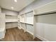 Spacious walk-in closet provides ample storage space with custom shelves and wood flooring at 5820 Shawood Dr, Raleigh, NC 27609