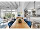 Open concept dining area with wood table and blue chairs at 1300 St Marys St # 404, Raleigh, NC 27605