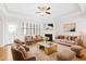 Bright living room featuring a fireplace, ceiling fan, plush seating, and neutral decor at 1400 Basley St, Wake Forest, NC 27587