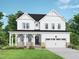Two-story farmhouse with white siding, covered porch, and two-car garage at 53 Priming Way, Angier, NC 27501