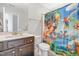 Clean bathroom with a shower/tub and mario themed curtain at 139 Red Angus Dr, Smithfield, NC 27577