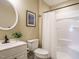 Bathroom with white vanity and a shower stall at 116 Telluride Trl, Garner, NC 27529