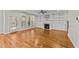 Spacious living room with hardwood floors, fireplace and built-in shelves at 1513 Hoke Landing Ln, Raleigh, NC 27603