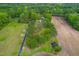 Expansive aerial view of a property nestled amidst lush greenery, showcasing a serene pond and surrounding farmland at 1741 W Blackman Rd, Dunn, NC 28334