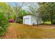 Exterior shot of outbuilding and yard with colorful flowering bushes at 1741 W Blackman Rd, Dunn, NC 28334