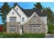 Two-story home with stone and siding exterior, landscaping, and a two-car garage at 8721 Little Deer Ln, Raleigh, NC 27613