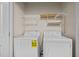 Laundry room features a washer, dryer, and wire shelving for storage at 2321 Turtle Point Dr, Raleigh, NC 27604