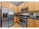 Modern kitchen featuring stainless steel appliances and wood cabinets at 317 W Morgan Street # 405, Raleigh, NC 27601