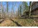 Wooded backyard featuring a glimpse of the home's deck area at 5709 Russell Rd, Durham, NC 27712