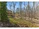View of the wooded backyard with a glimpse of the home's deck at 5709 Russell Rd, Durham, NC 27712