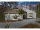 Charming exterior view of a modern home with unique architectural details and fresh, white siding with well-maintained landscaping at 5709 Russell Rd, Durham, NC 27712