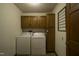 Clean laundry room with washer, dryer, and ample cabinetry at 610 Denim Dr, Erwin, NC 28339