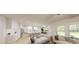 Open-concept living space with a kitchen island, cozy living area, and views of the outdoors at 147 Charlotte Knoll St # 14, Zebulon, NC 27597