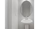 Powder room featuring pedestal sink and oval mirror at 103 Central Townes Way # 297, Raleigh, NC 27603