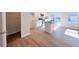 Modern kitchen with stainless steel appliances and view of pantry at 111 Central Townes Way # 299, Raleigh, NC 27603