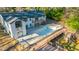 House, pool, and deck; aerial view at 72 Beverly Dr, Durham, NC 27707