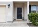 Front door entry with black door and lantern-style lights at 131 Kinnakeet Dr, Durham, NC 27704