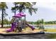 Community playground set by the lake offers a fun and safe play area for children at 139 Grove Township Way, Angier, NC 27501