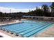 Large outdoor swimming pool with a lifeguard stand features many swim lanes at 1703 Happiness Hill Ln, Raleigh, NC 27614