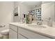 Double vanity bathroom with quartz countertop and shower at 178 Grove Township Way, Angier, NC 27501