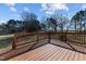 Wooden deck overlooking a spacious backyard with trees at 20 Wes Sandling Rd, Franklinton, NC 27525