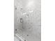 Contemporary glass shower boasts large marble tile and rainfall shower head at 3925 Cedar Knolls Dr, Youngsville, NC 27596