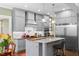 Modern kitchen with gray cabinets, stainless steel appliances, a center island, and pendant lighting at 4201 Henderson Pl, Pittsboro, NC 27312