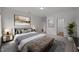 Modern bedroom featuring a plush bed, contemporary art, and an ensuite bathroom at 2995 Faucette Ln, Burlington, NC 27217