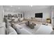 Open living space showcasing a modern sofa, sleek coffee table, and a kitchen with stainless steel appliances at 2995 Faucette Ln, Burlington, NC 27217