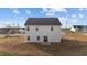 Back view of a new, two-story house, light siding, dark roof, patio, and an unfinished yard at 3649 Nc-62, Burlington, NC 27217