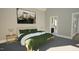 Inviting bedroom with comfortable bed, modern decor, and an adjacent bathroom for added convenience at 3813 Peaceful Creek Trl, Zebulon, NC 27597