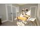 Bright home office featuring wood desk, modern chair, decorative wall art, and hardwood flooring at 3813 Peaceful Creek Trl, Zebulon, NC 27597