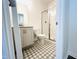 Bathroom featuring patterned tile, glass shower, modern vanity and fixtures at 3284 Roundly Rd # 16, New Hill, NC 27562