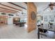 Game room features a pool table, wood ceiling beams, and tiled floor at 6328 Bissette Rd, Wendell, NC 27591