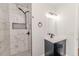 Modern bathroom with marble shower and vanity at 902 Cobb Ct, Sanford, NC 27330