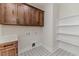 Laundry room with wooden cabinets and shelving at 191 Landon Ridge, Sanford, NC 27330